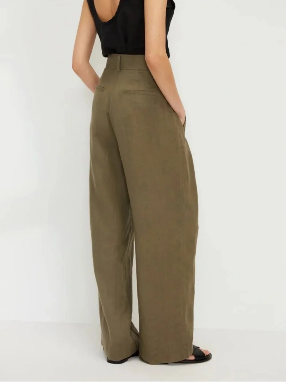 Everlane_ The Linen Way-High Drape Pant, 6, Kalamata (olive green)
